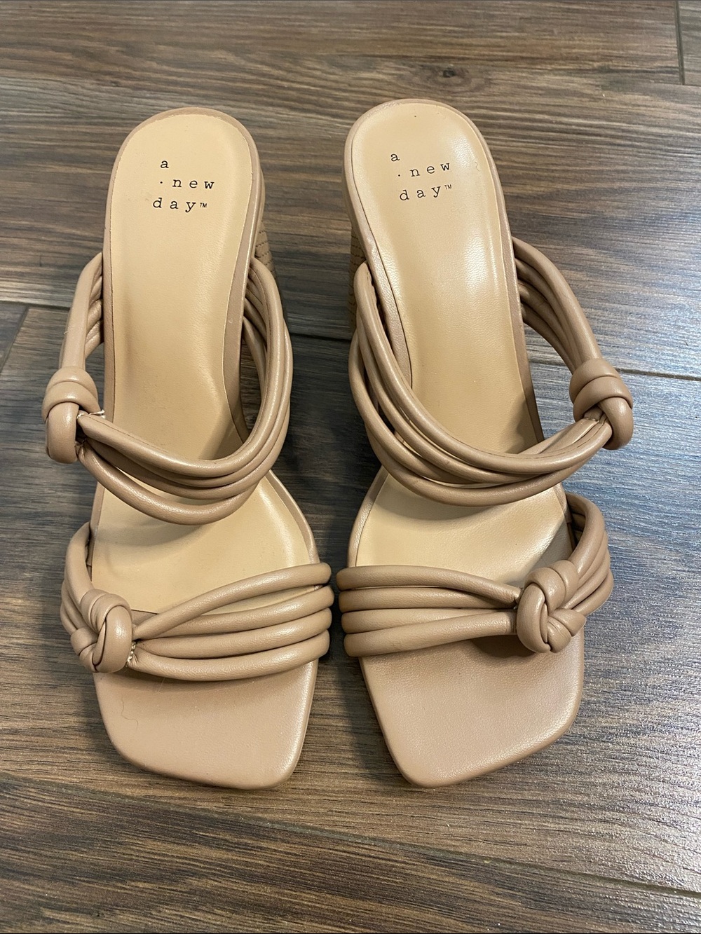 A new day Beige Knotted Strap Square-Toe Slide Heels
